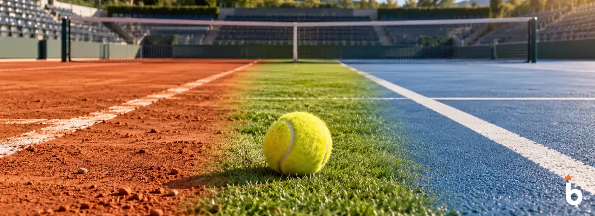 Hard court, gravel court, grass court